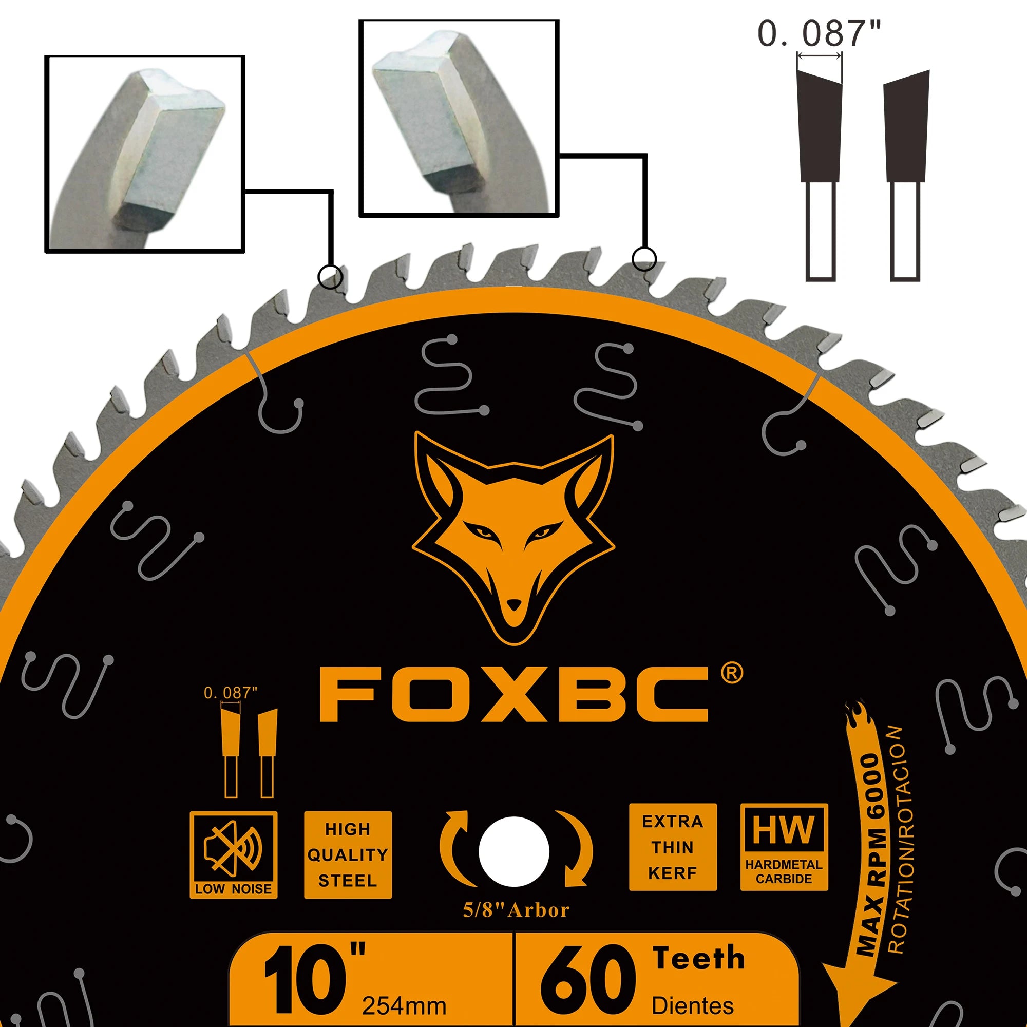 FOXBC 254mm 60-Tooth ATB Thin Kerf Table Saw Blade – Fine Finish