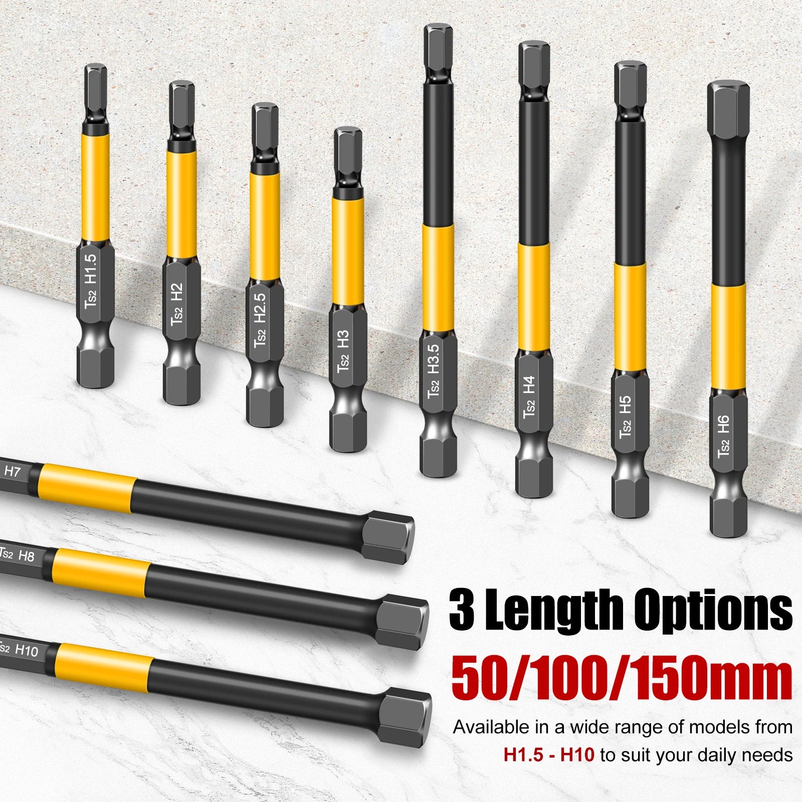 Magnetic Hex Driver Bits Set 50/100/150mm H1.5-H10mm with Enhanced