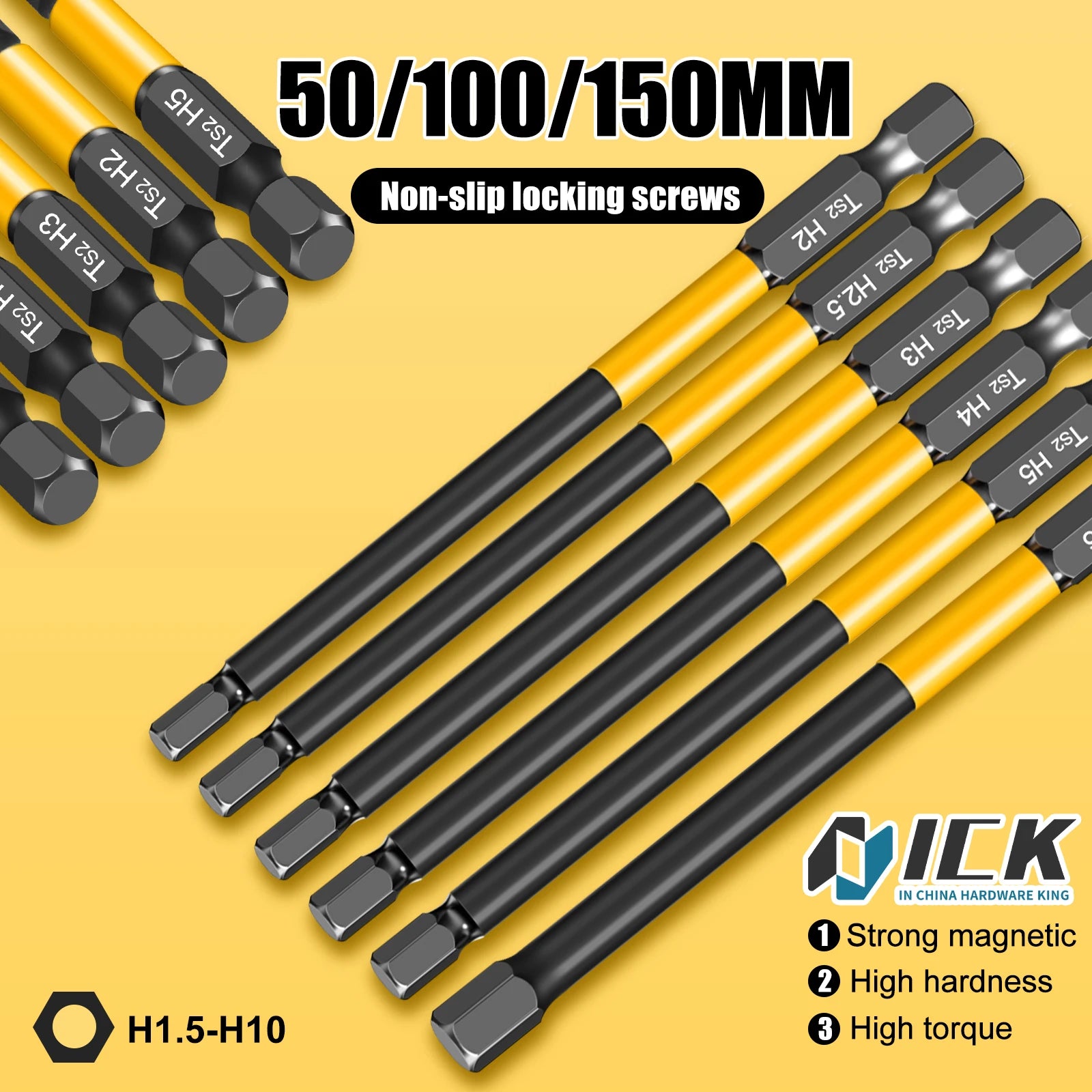 Magnetic Hex Driver Bits Set 50/100/150mm H1.5-H10mm with Enhanced