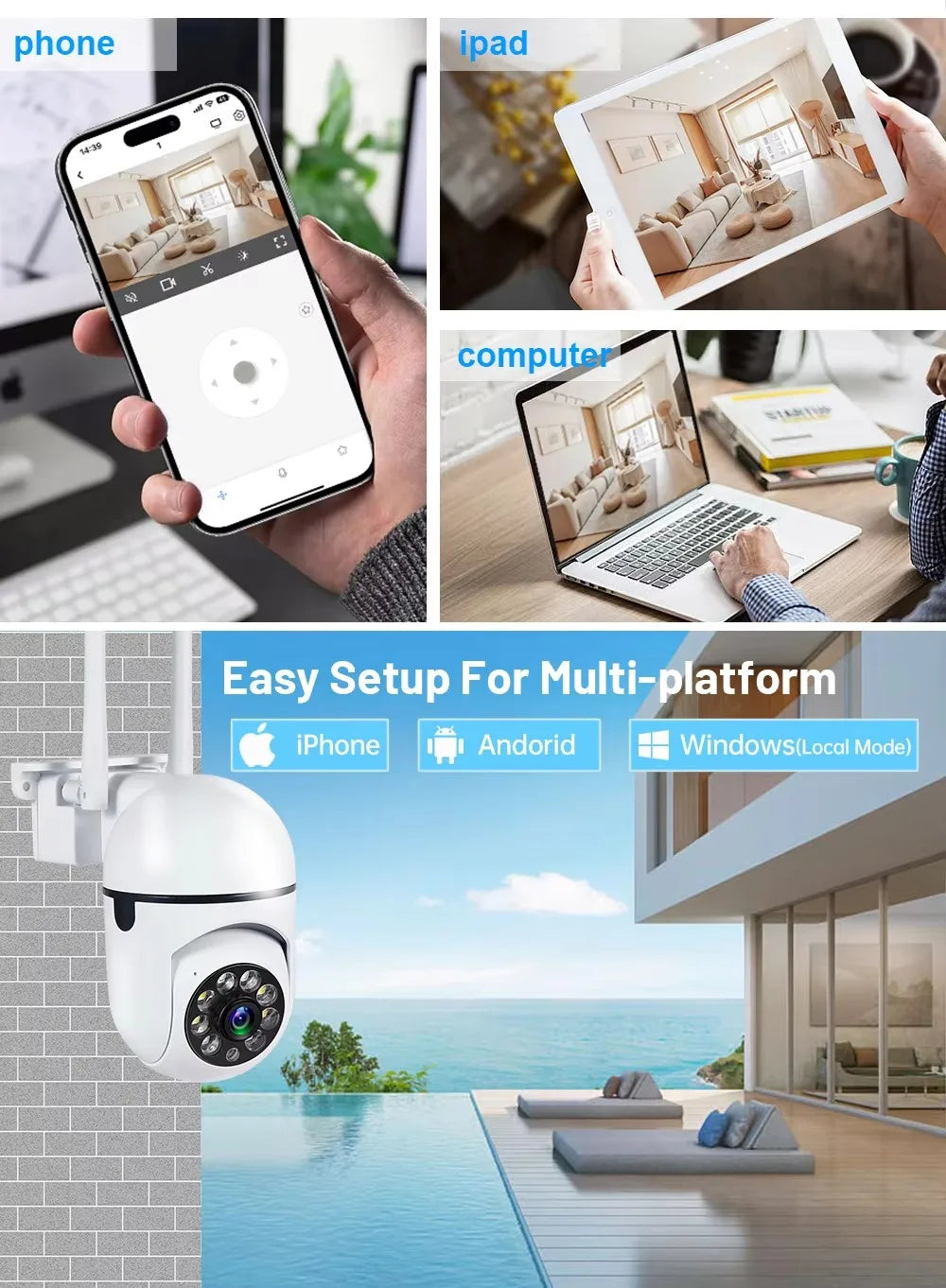 8MP Wifi IP Wireless Security Surveillance PTZ Camera 4X Zoom Cameras