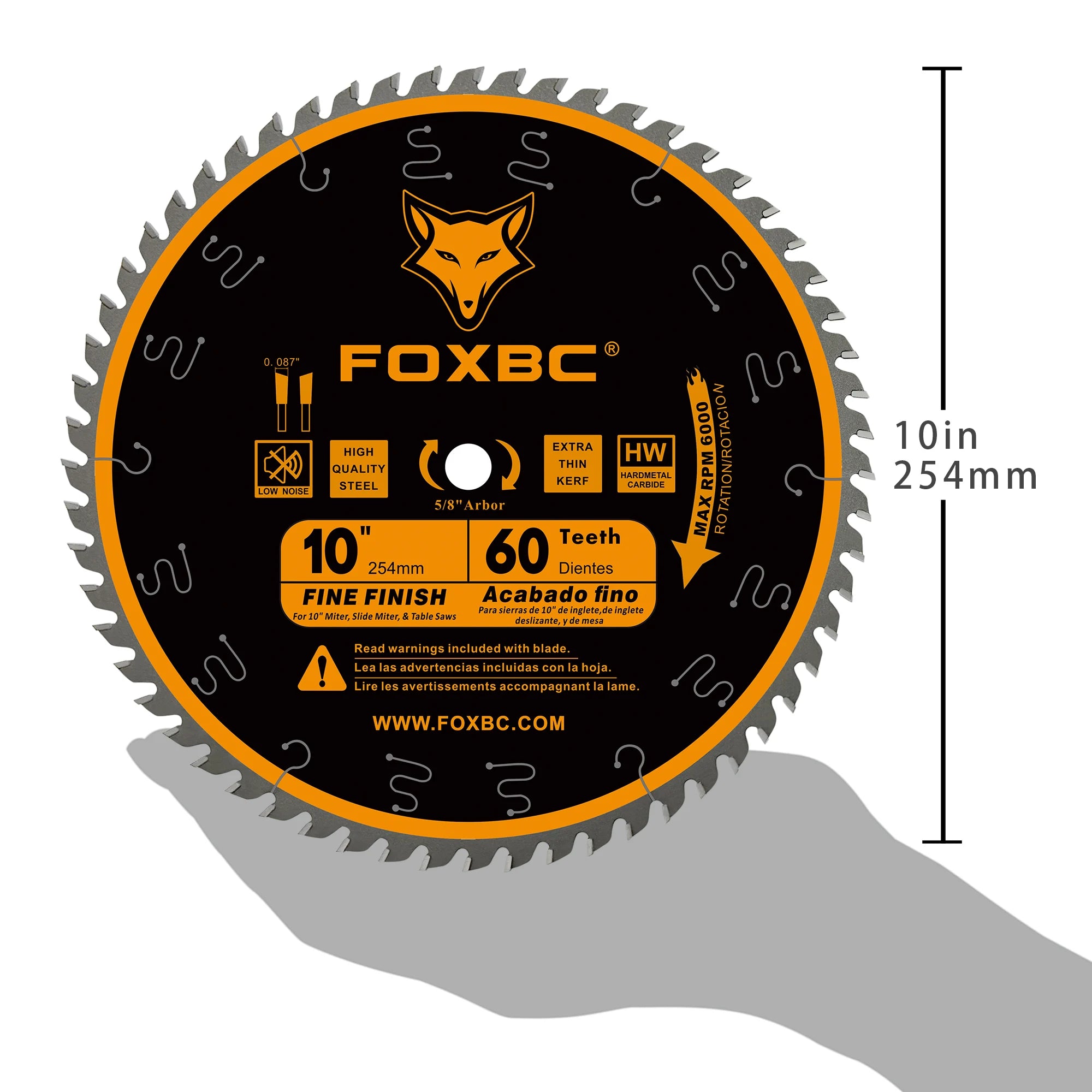 FOXBC 254mm 60-Tooth ATB Thin Kerf Table Saw Blade – Fine Finish