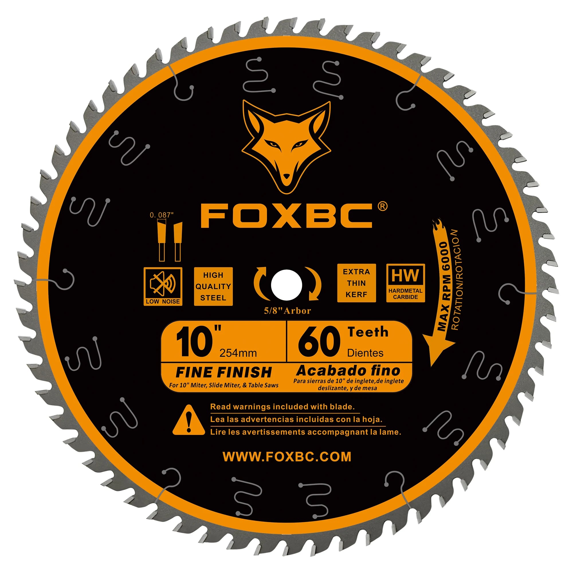 FOXBC 254mm 60-Tooth ATB Thin Kerf Table Saw Blade – Fine Finish