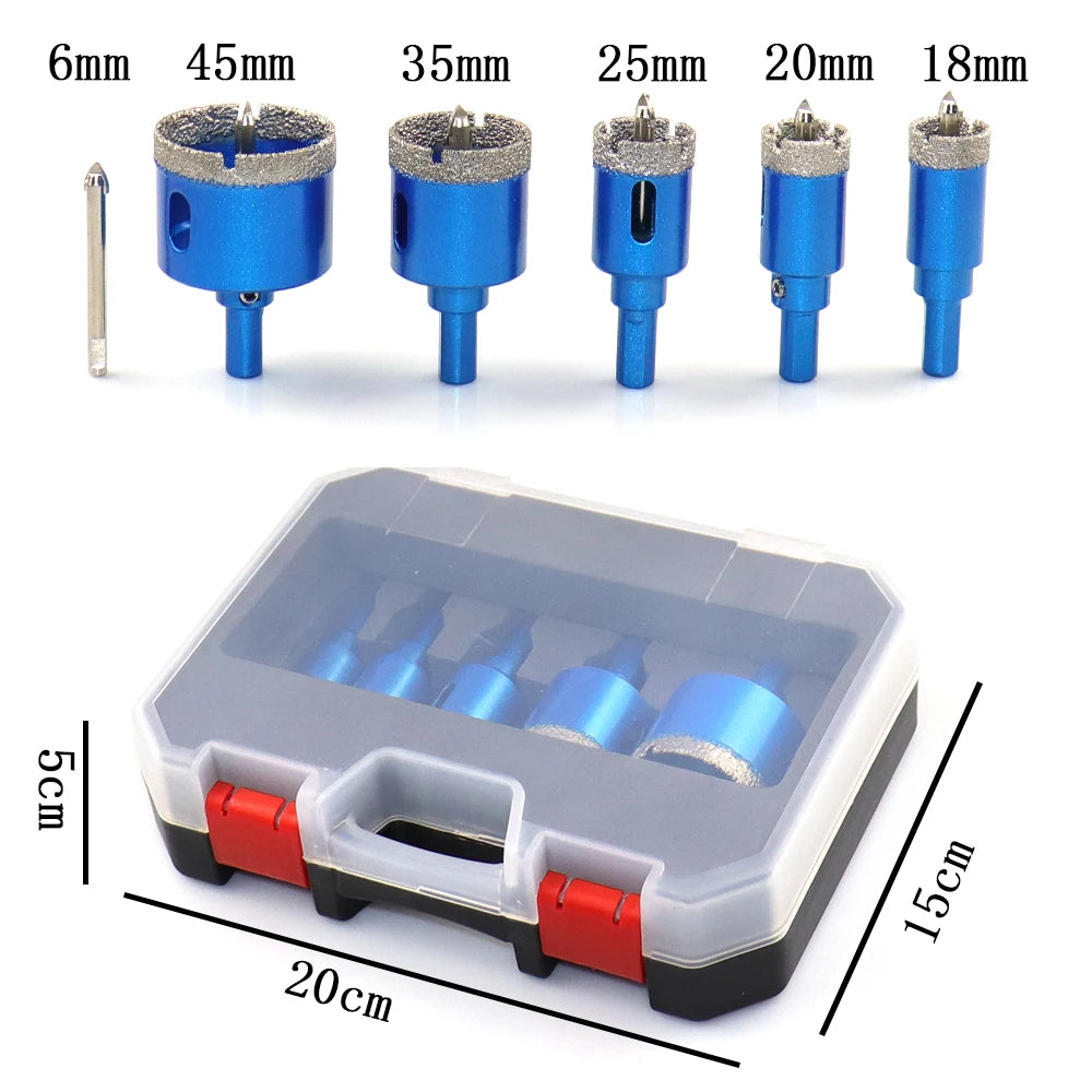 8-Piece Diamond Coated Tile Hole Saw Set — 6mm to 45mm for Glass, M
