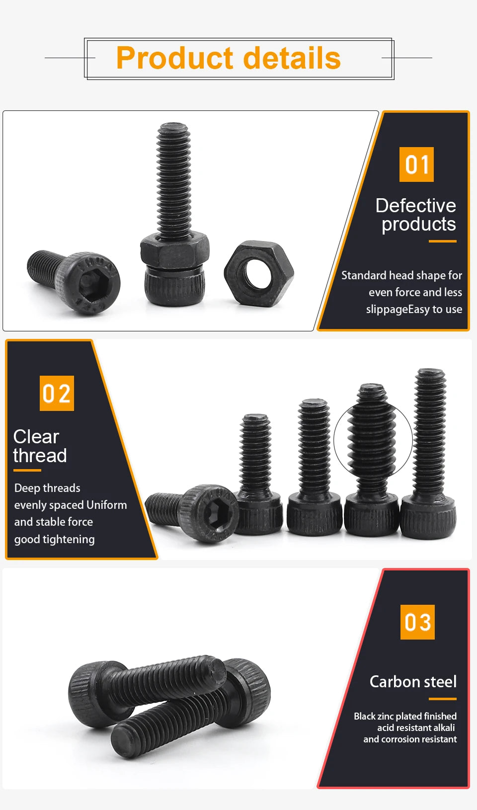 JUIDINTO 1-50pcs Hex Socket Head Cap Screw 12.9 Carbon steel Allen