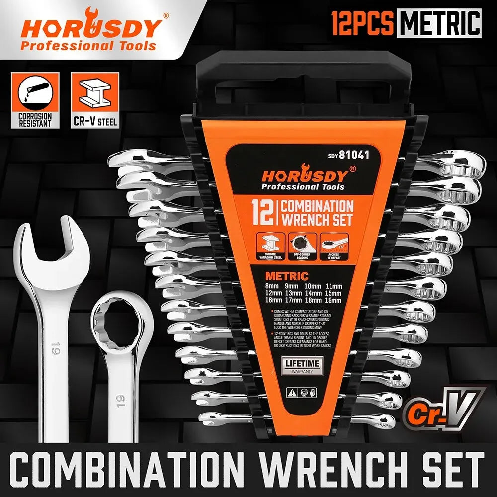 HORUSDY 12Pcs Metric Spanner Set Ring Open Ended Spanners CRV