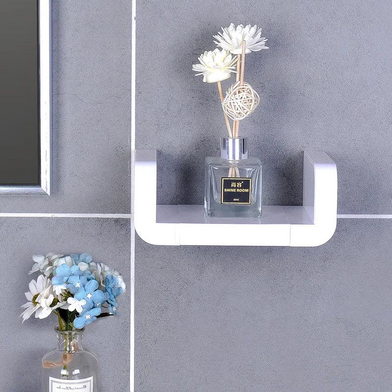 Bathroom White Storage Racks Shelf Organizer Self-Adhesive Shower