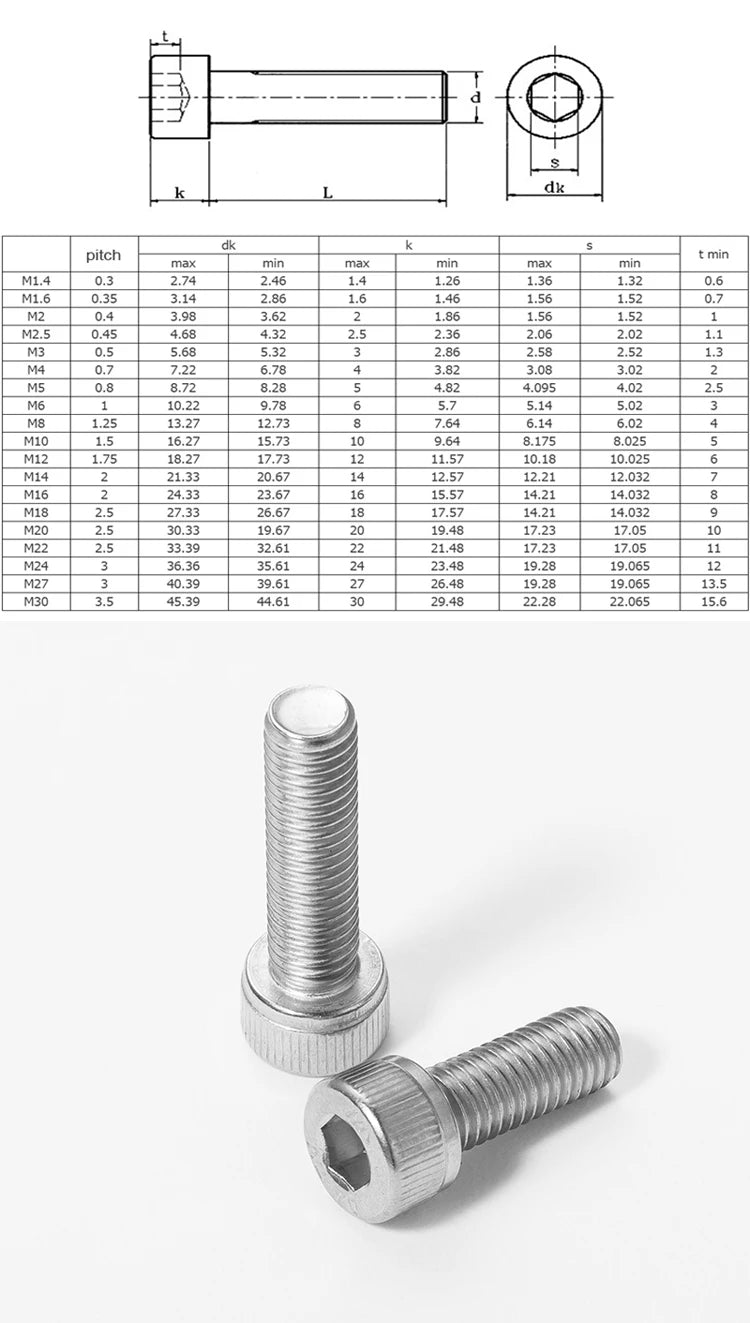 M3 Bolt 304 Stainless Steel Hex Socket Screw M3*5 6 8 10 12 22 25 30
