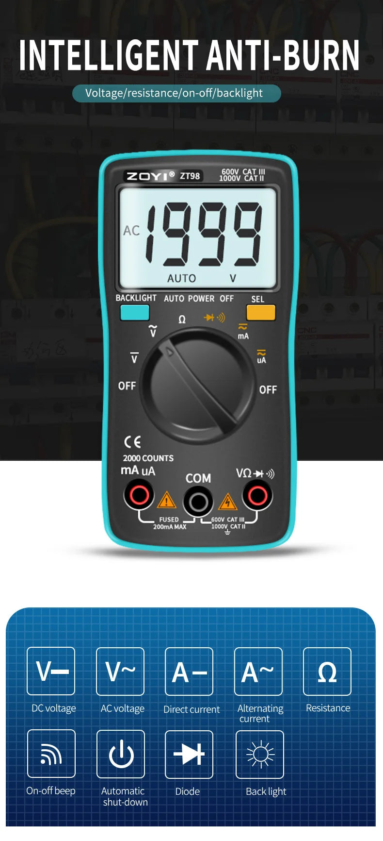 ZOYI Digital Multimeter ZT-98 Auto Range AC and DC Voltage Current