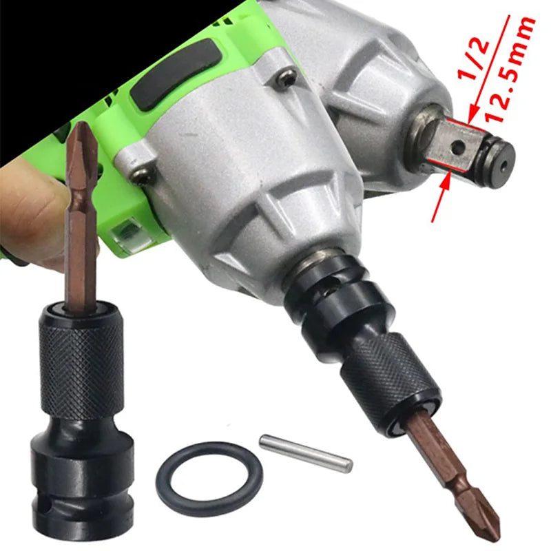 Quick Release 1/2-Inch Square Drive to 1/4-Inch Hex Female Socket
