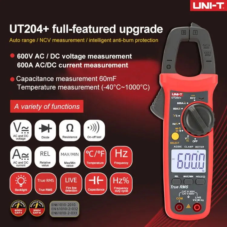 UNI T AC Current Clamp Meter UT204+ UT202A+ 600A Professional Digital