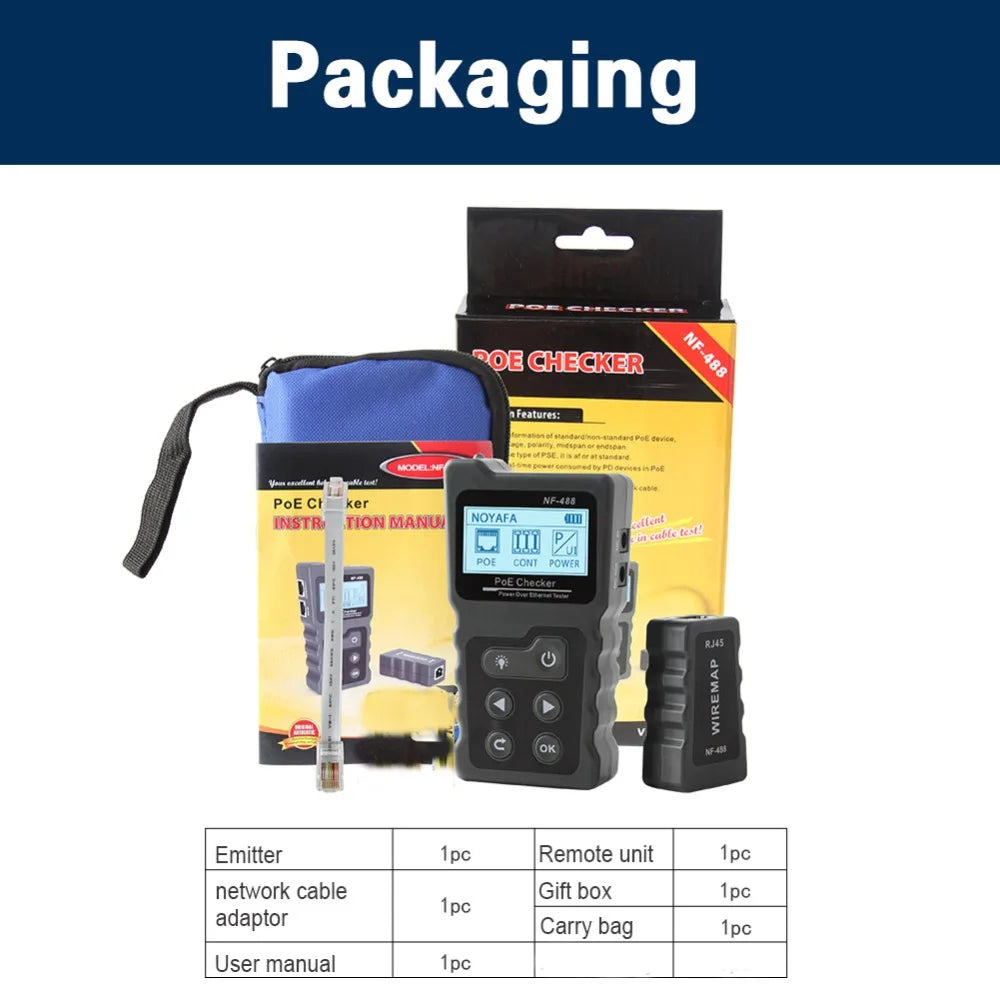 NOYAFA NF-488 LCD PoE Checker & LAN Cable Tester – Cat5/Cat6