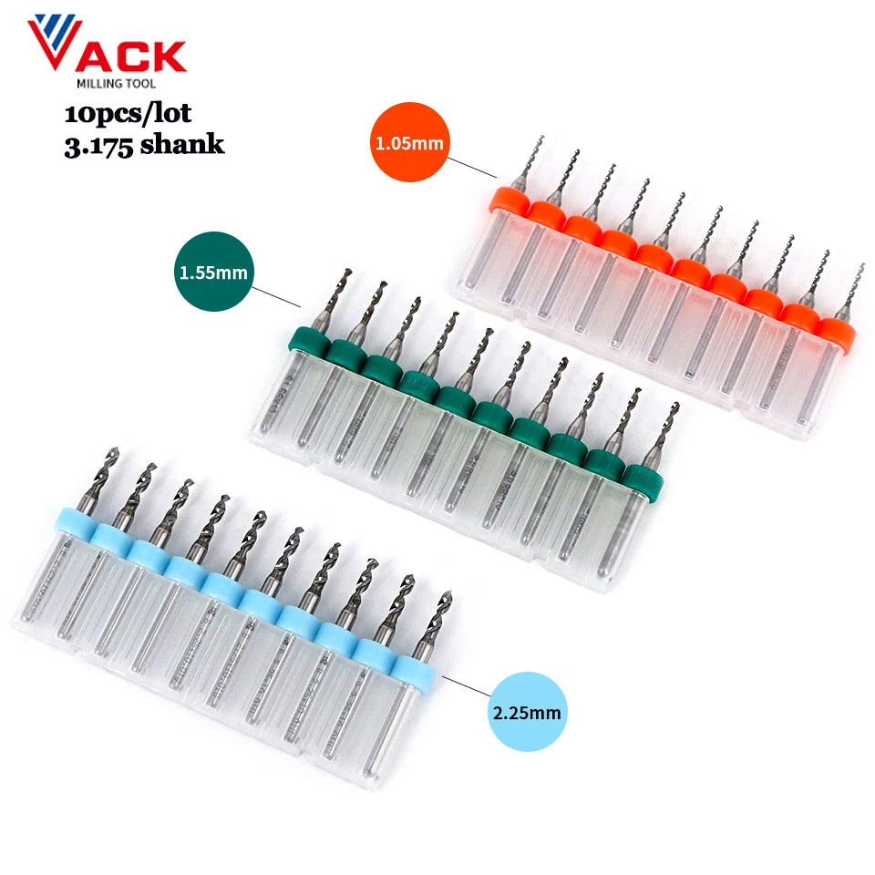 3.175mm Shank Carbide PCB Drill Bits — 10-Pack for Prin - View 1