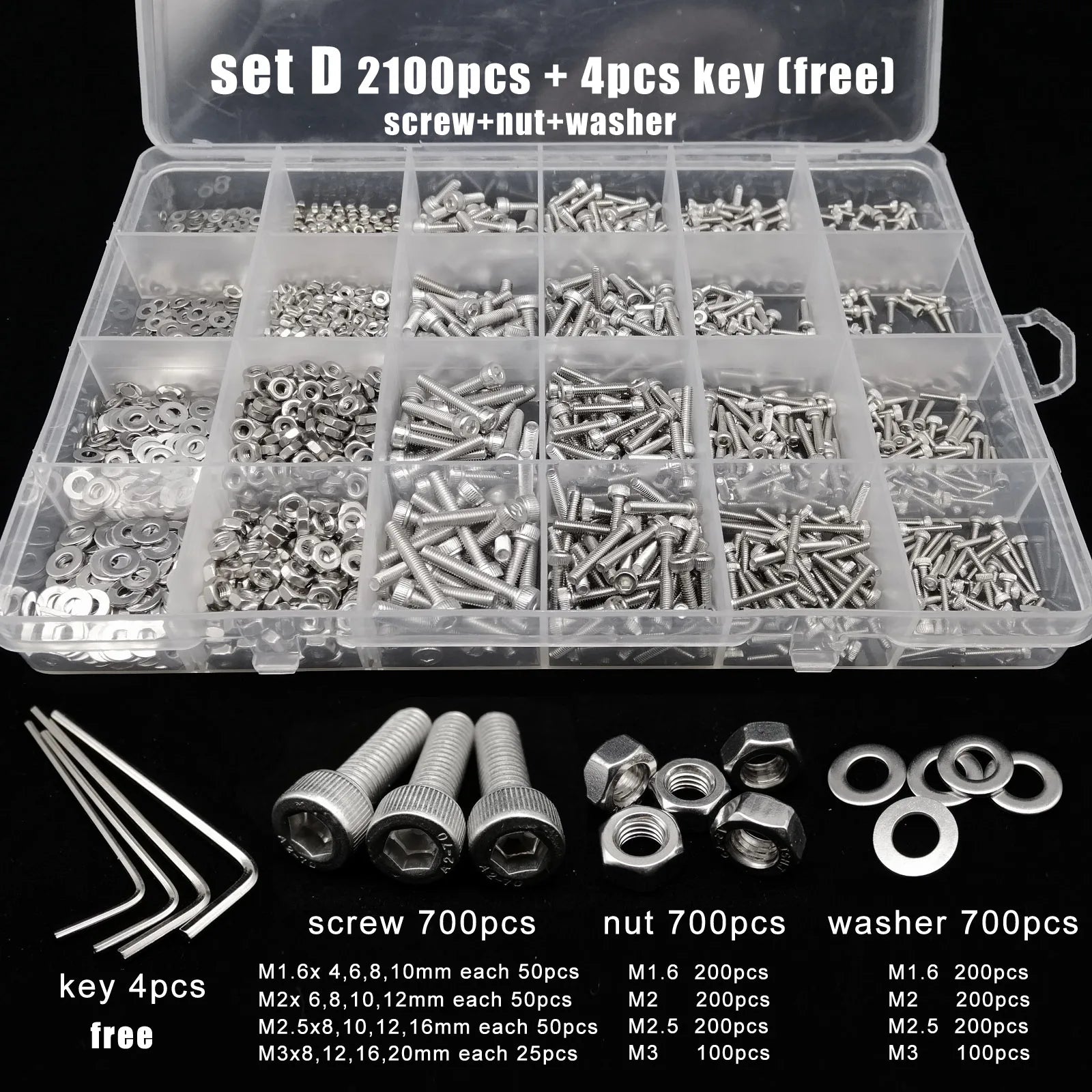 Total 400/650/1140/2100X M1.6 M2 M2.5 M3 M4 M5 304 Stainless Steel