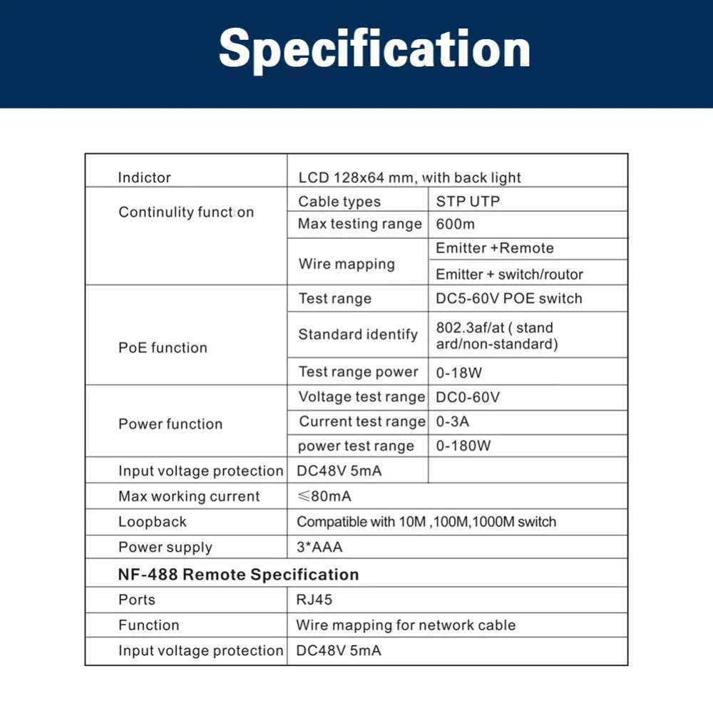 NOYAFA NF-488 LCD PoE Checker & LAN Cable Tester – Cat5/Cat6
