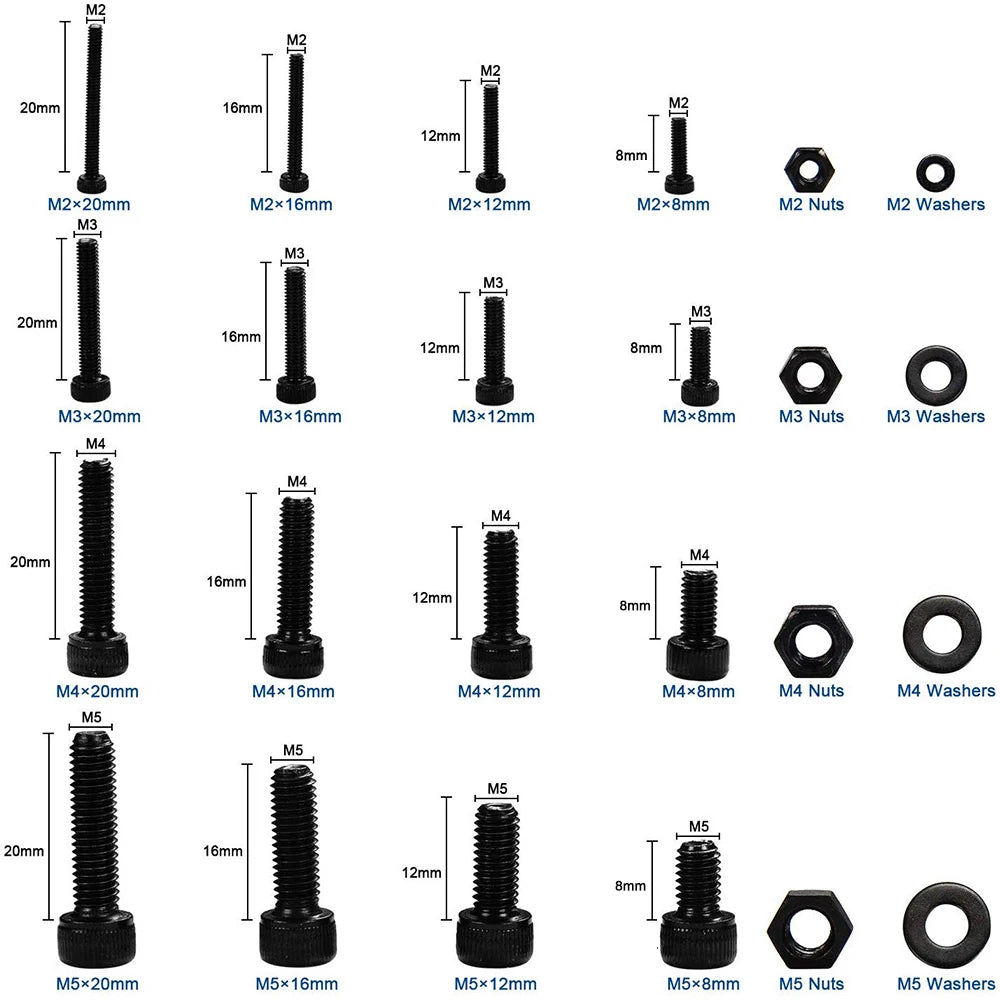 1060pcs M2 M3 M4 M5 Hex Socket Screw Set Carbon Steel Flat Round Cap