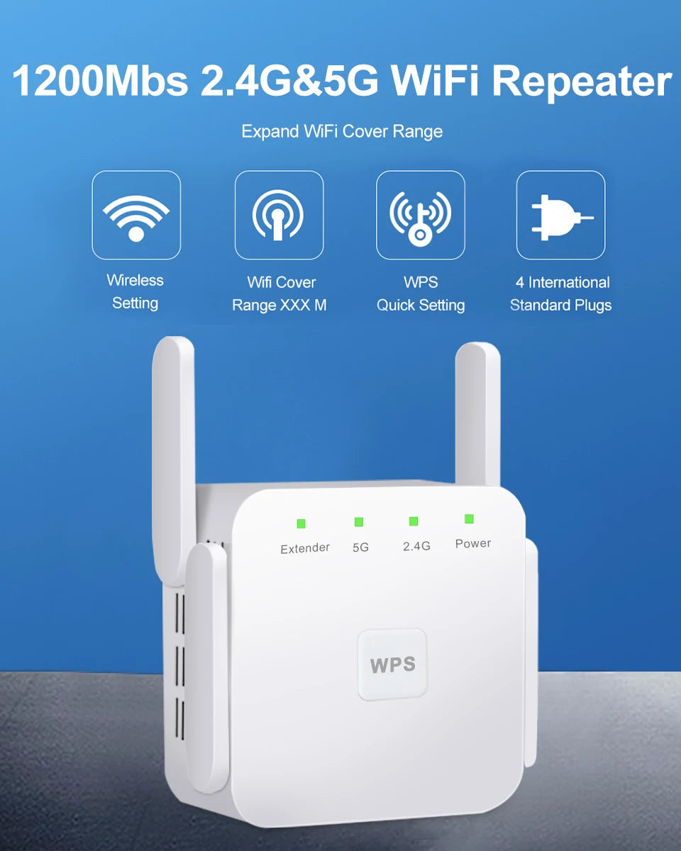 1200Mbps WiFi Repeater 4 Antennas – Dual Band 2.4/5GHz 802.11ac