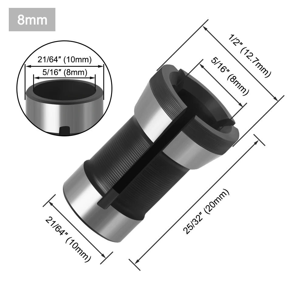 Router Collet Set — 6mm, 6.35mm & 8mm for Engraving & Trimming Mach