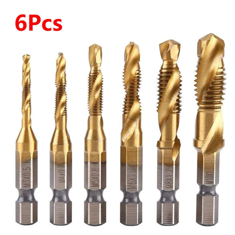 Hex Shank Titanium Plated HSS Screw Thread Metric Tap Drill Bits