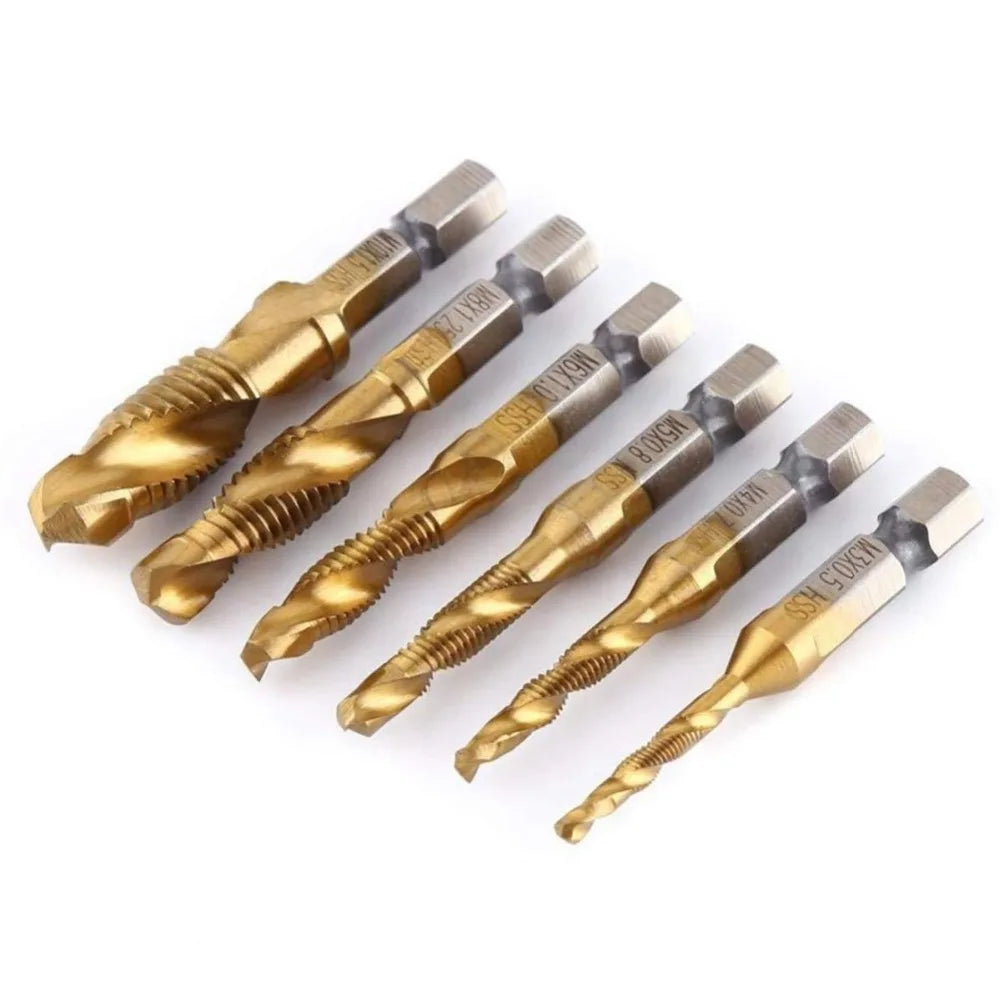 Hex Shank Titanium Plated HSS Screw Thread Metric Tap Drill Bits