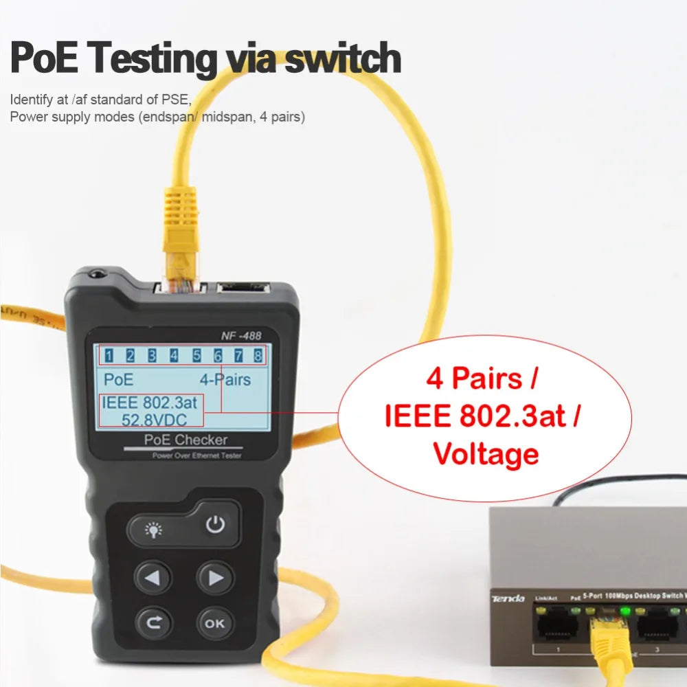 NOYAFA NF-488 LCD PoE Checker & LAN Cable Tester – Cat5/Cat6