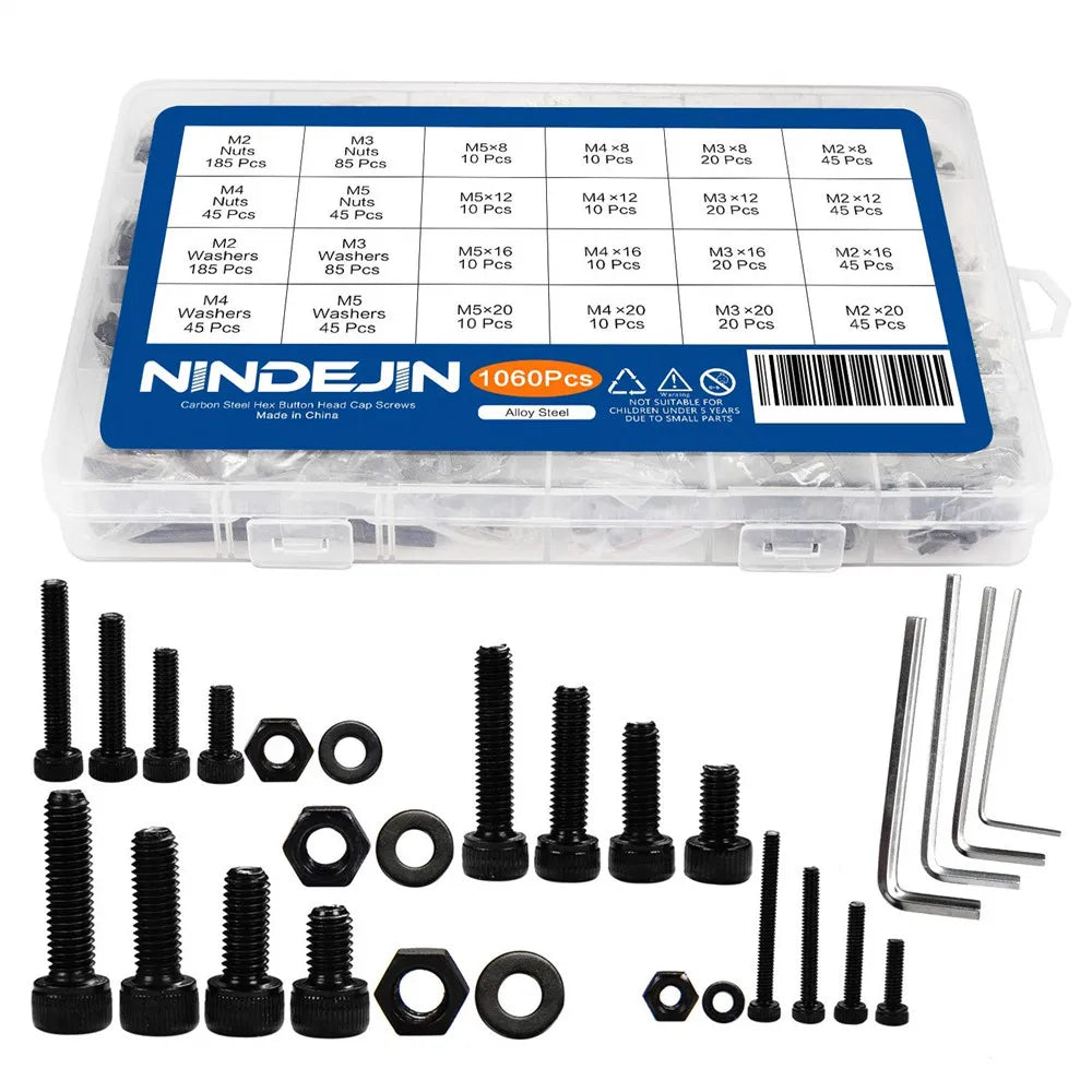 1060pcs M2 M3 M4 M5 Hex Socket Screw Set Carbon Steel Flat Round Cap