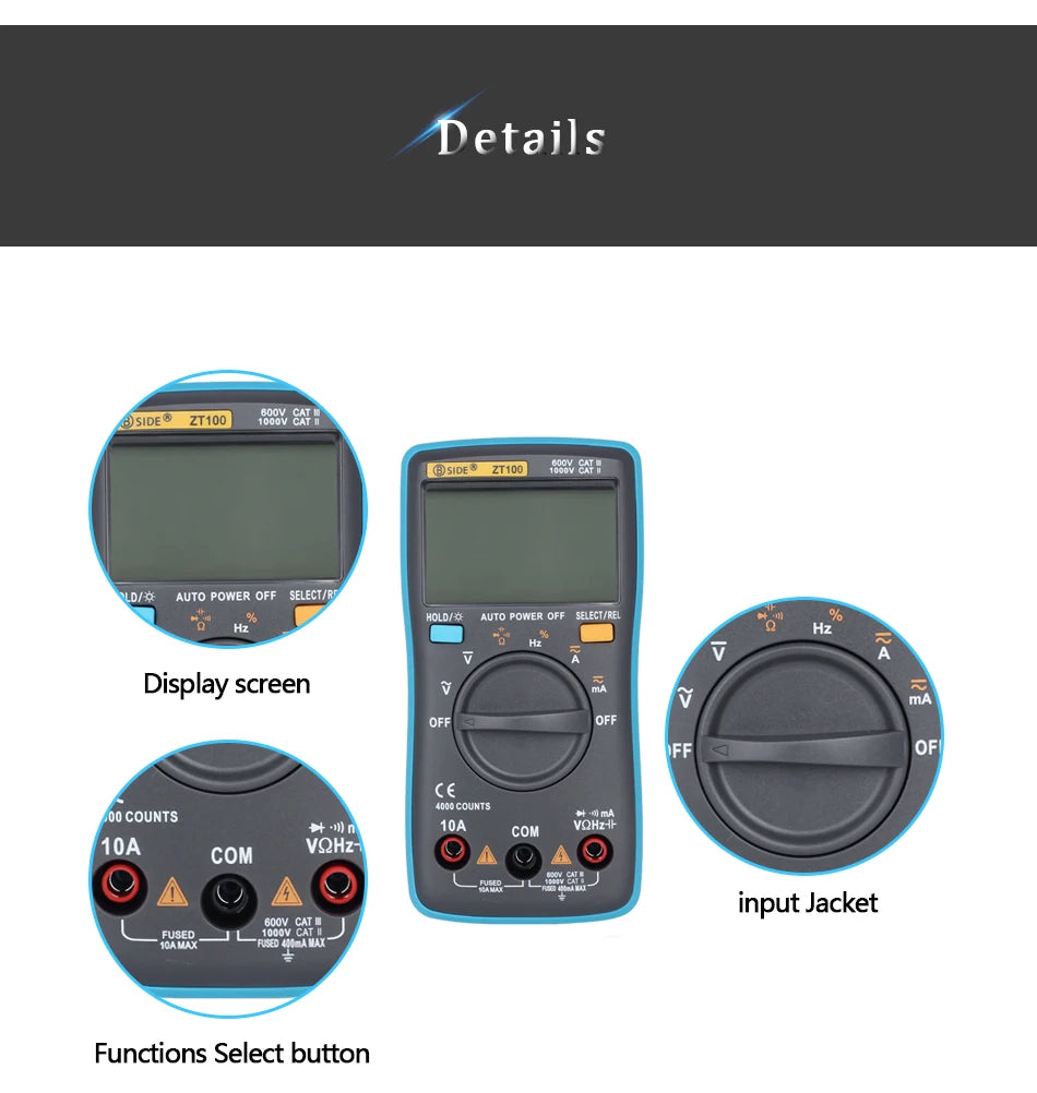 Digital Multimeter ZT100 4000 counts DC/AC Voltage Current
