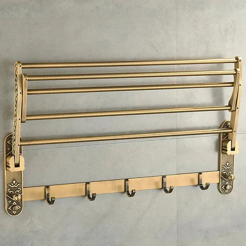 Aluminum Foldable Antique Brass Bath Towel Rack Active Bathroom Towel