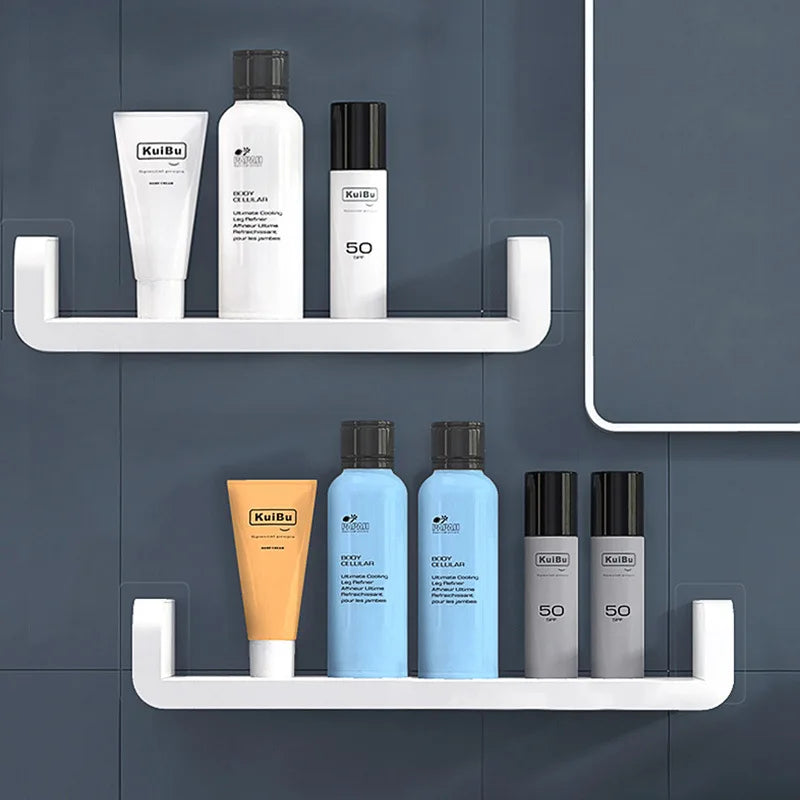 Bathroom White Storage Racks Shelf Organizer Self-Adhesive Shower T...