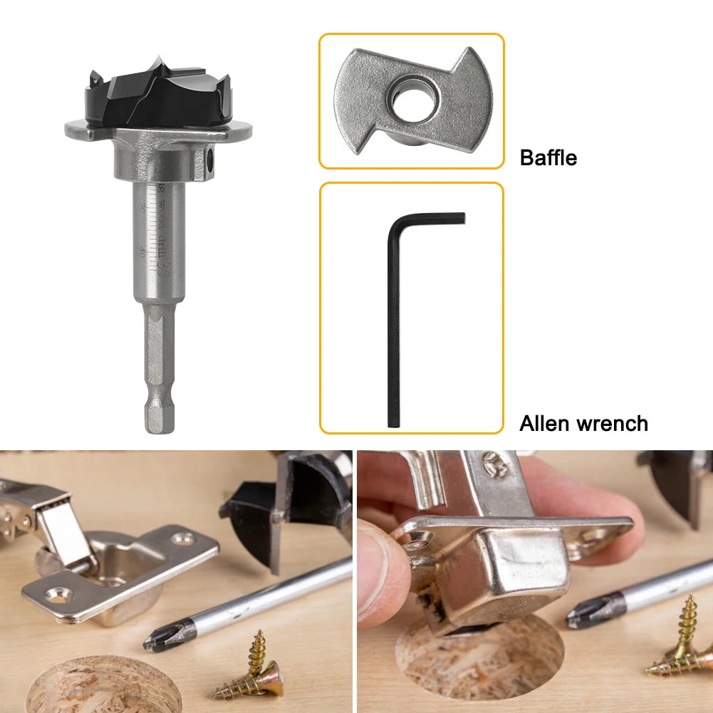1pcHexagonal shank 35mm Adjustable Carbide Drill Bits Hinge Hole
