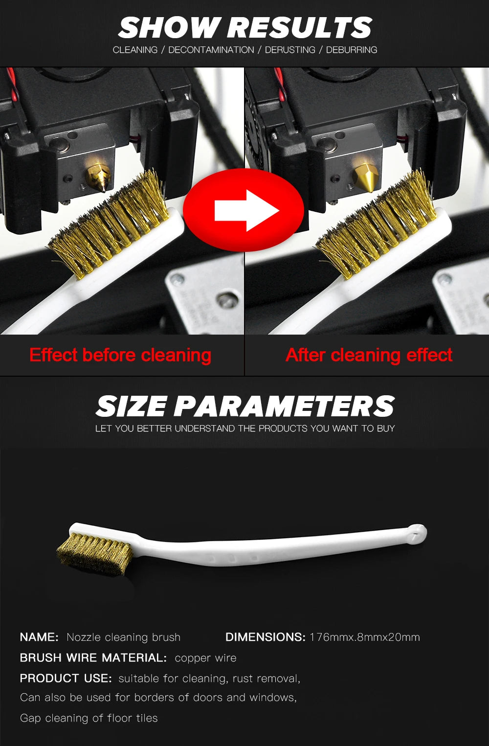 1/2/3Pcs Copper Wire Toothbrush Nozzle For 3D Printer Accessories