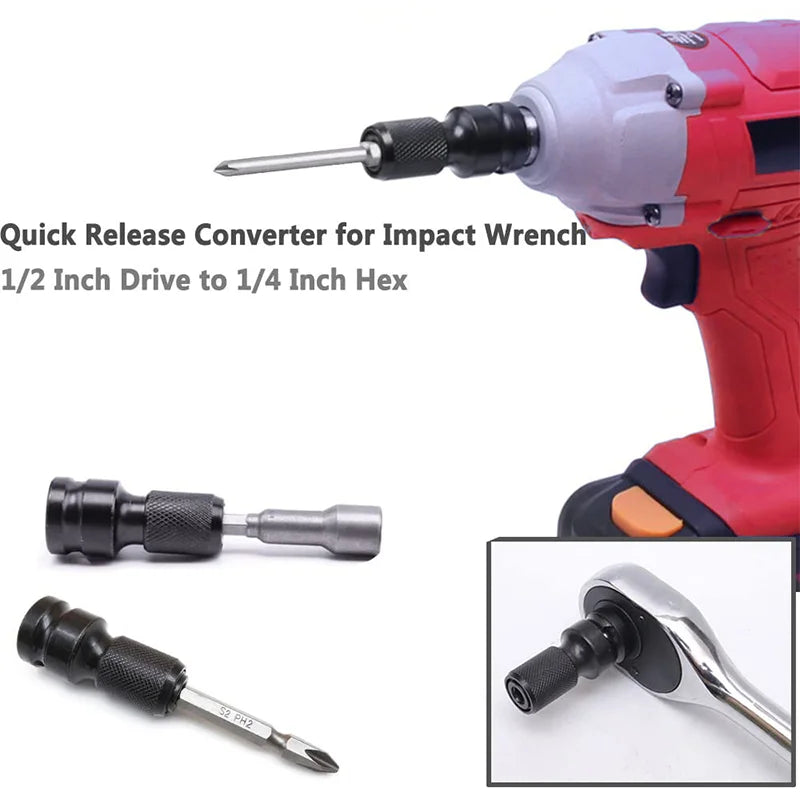 Quick Release 1/2-Inch Square Drive to 1/4-Inch Hex Female Socket