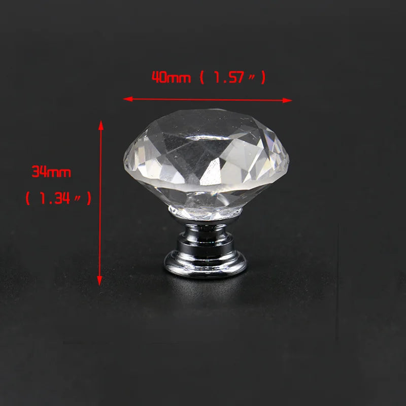 20-40mm Diamond Shape Design Crystal Glass Knobs Cupboard Drawer Pull