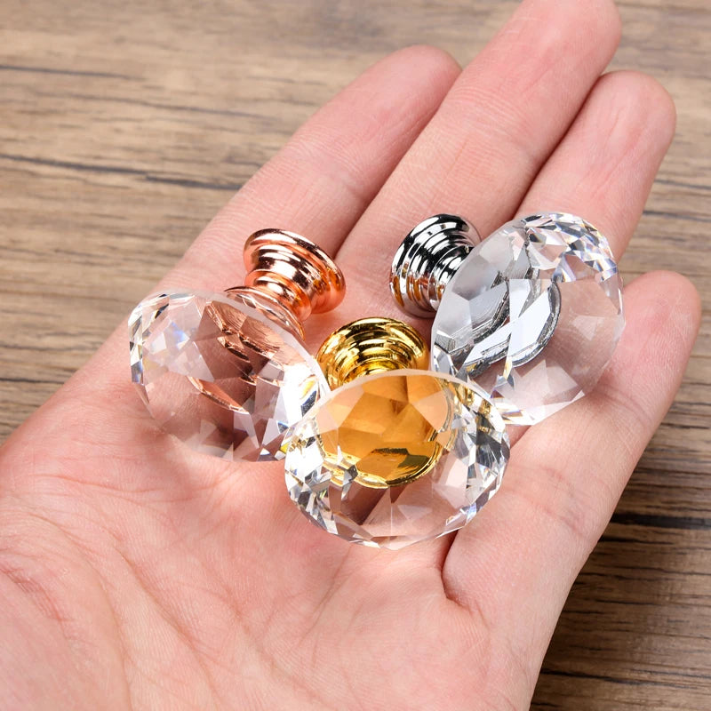 20-40mm Diamond Shape Design Crystal Glass Knobs Cupboard Drawer Pull