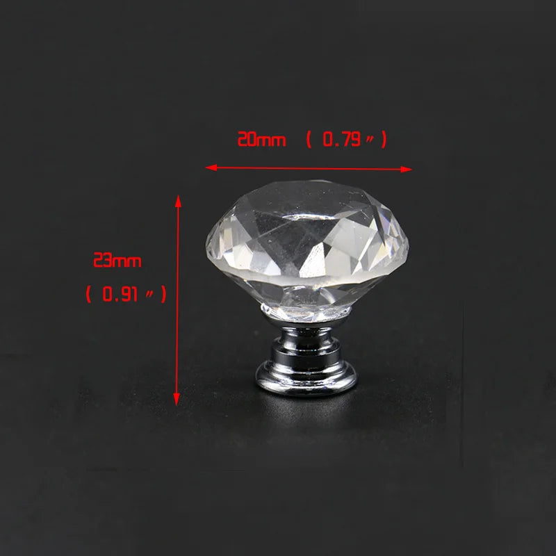 20-40mm Diamond Shape Design Crystal Glass Knobs Cupboard Drawer Pull