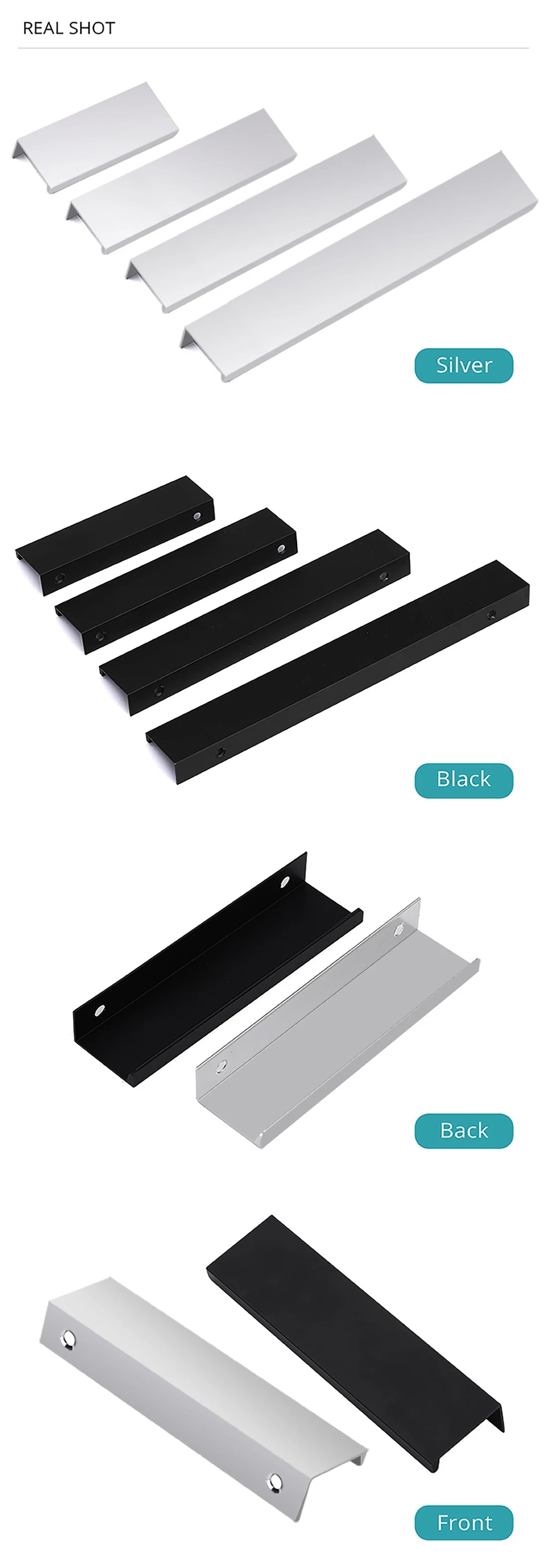 Black Silver Hidden Cabinet Handles Zinc Alloy Kitchen Cupboard Pulls