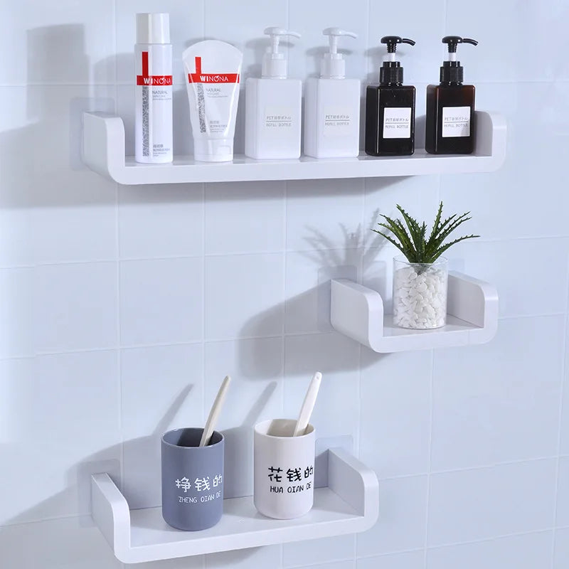 Bathroom White Storage Racks Shelf Organizer Self-Adhesive Shower