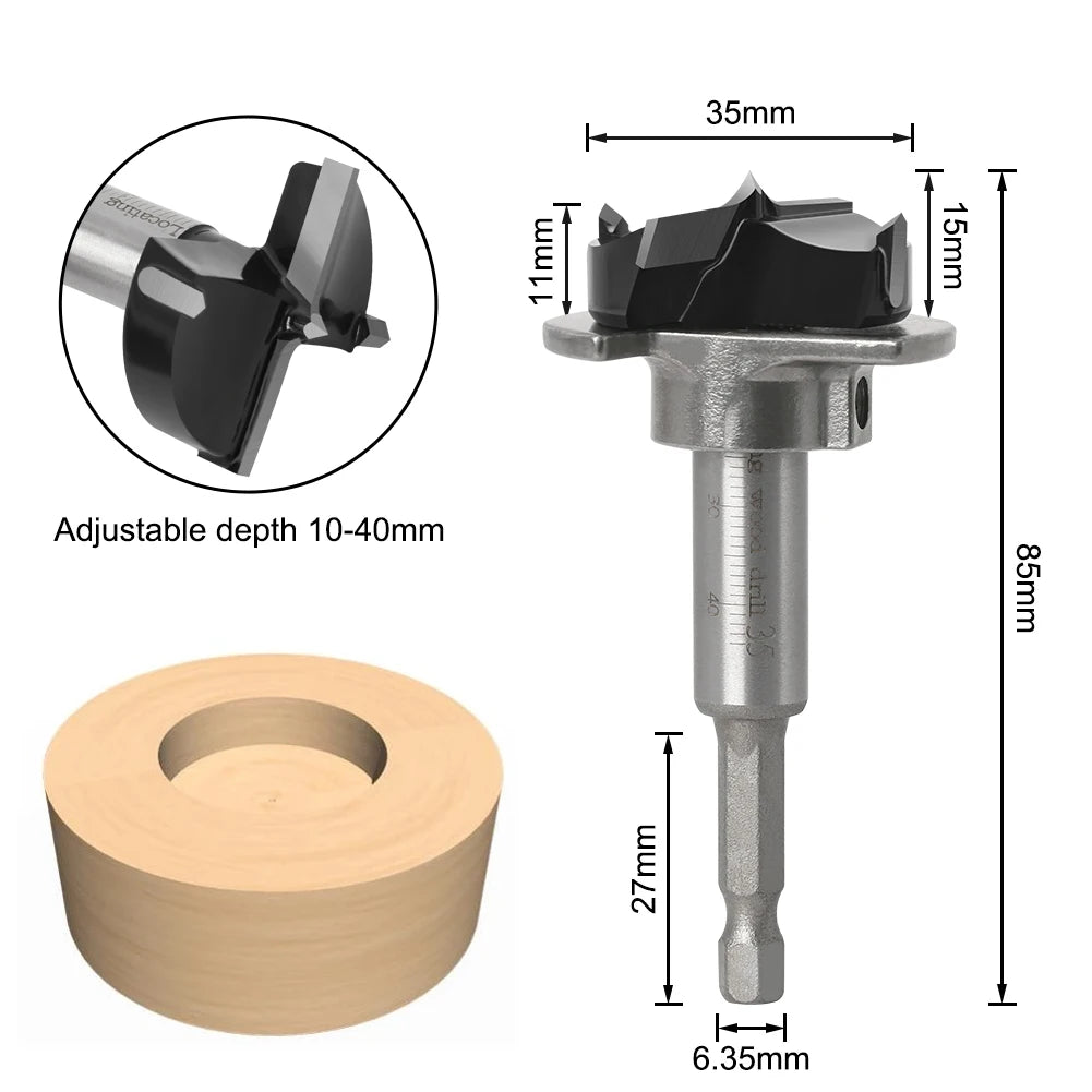 1pcHexagonal shank 35mm Adjustable Carbide Drill Bits Hinge Hole