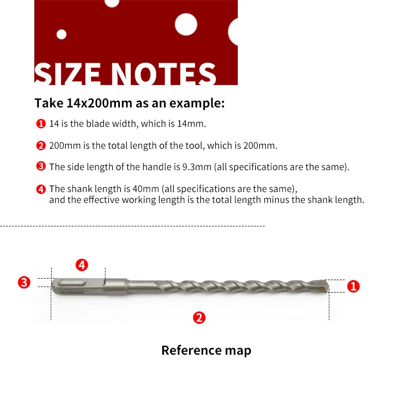 110 150 200 280 350mm Length 1Pcs Square Handle Electric Hammer Drill