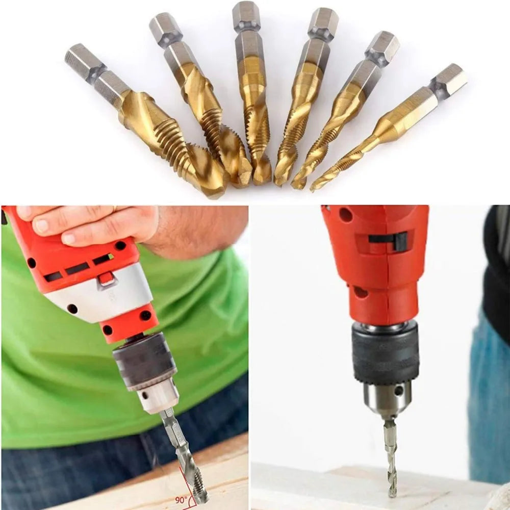 Hex Shank Titanium Plated HSS Screw Thread Metric Tap Drill Bits
