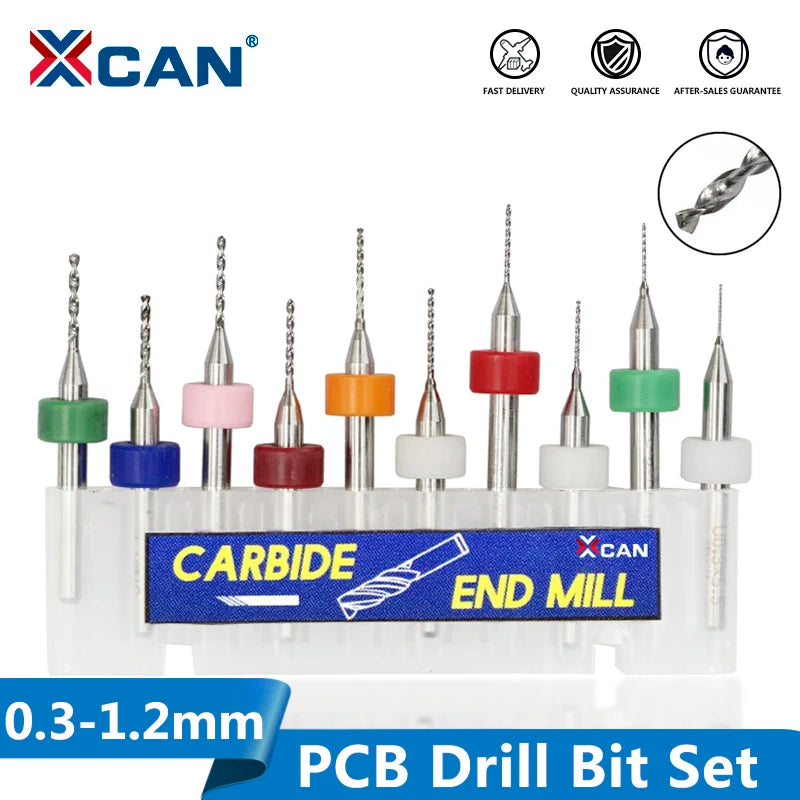PCB Micro Drill Bit Set 10-Pack — 0.3mm to 1.2mm Tungsten Carbide f...