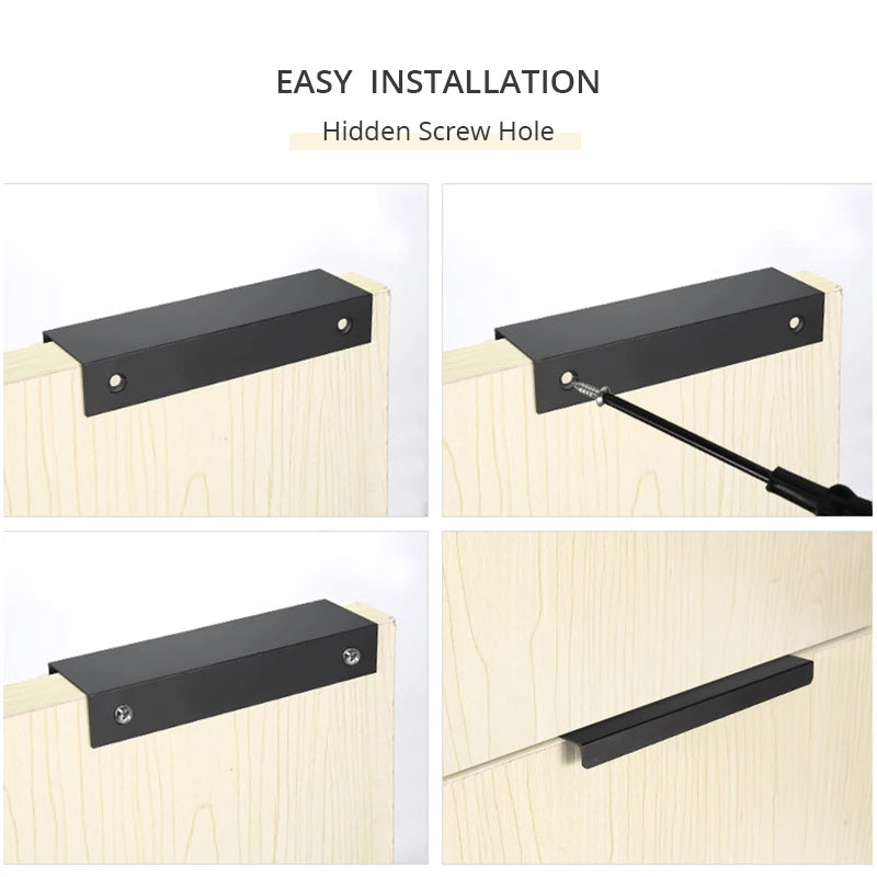 Black Silver Hidden Cabinet Handles Zinc Alloy Kitchen Cupboard Pulls