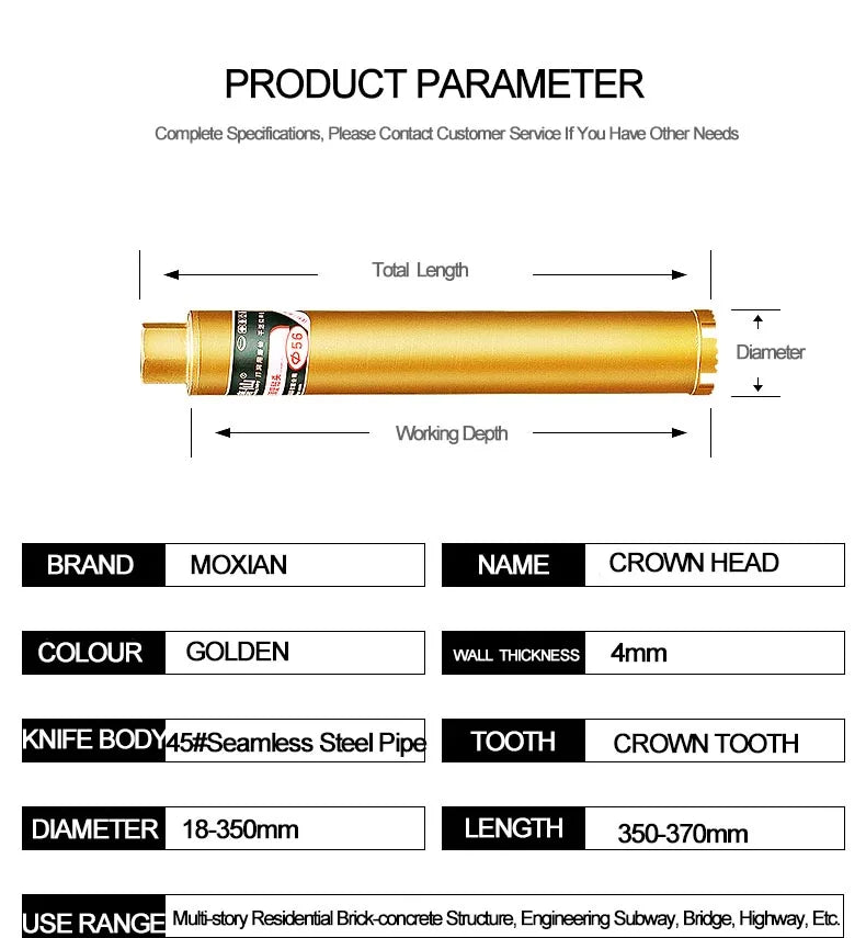Diamond Core Drill Bit Reinforced Concrete Marble Air Conditioning