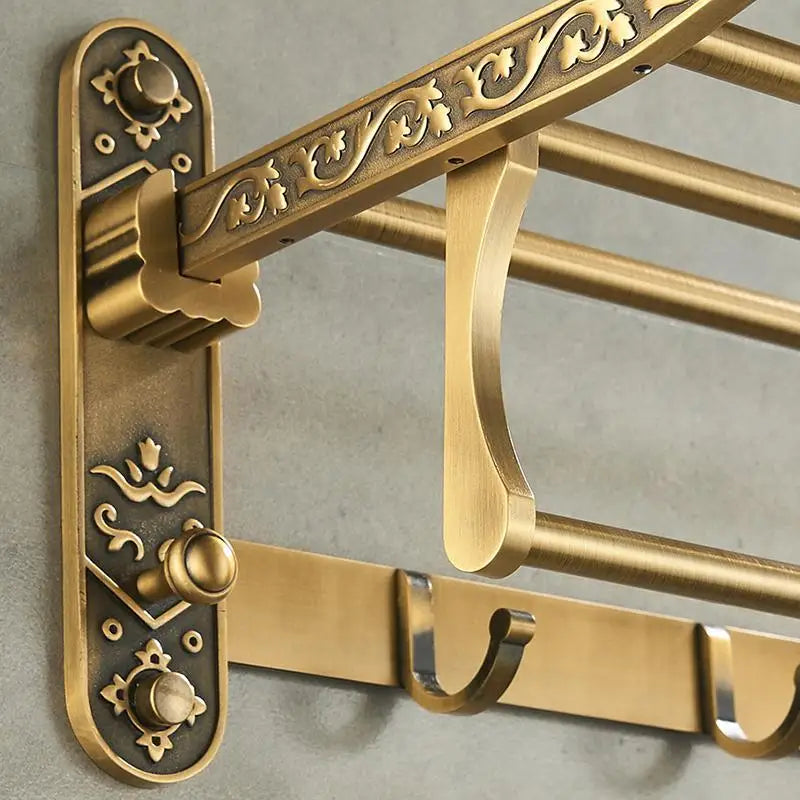 Aluminum Foldable Antique Brass Bath Towel Rack Active Bathroom Towel