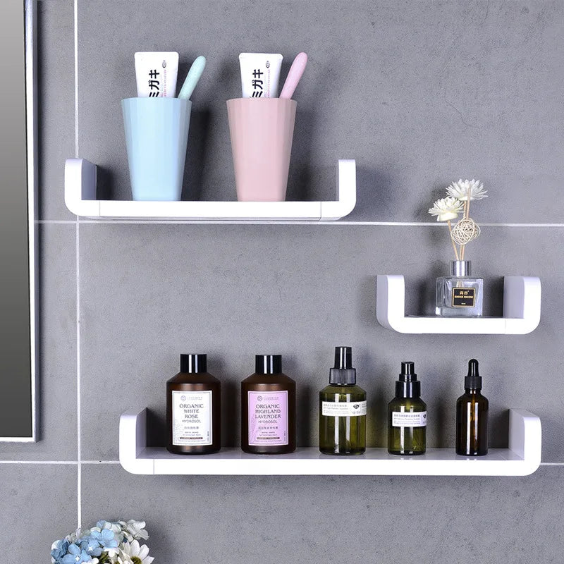 Bathroom White Storage Racks Shelf Organizer Self-Adhesive Shower
