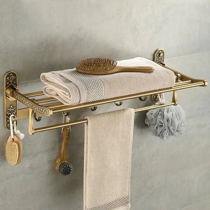 Aluminum Foldable Antique Brass Bath Towel Rack Active Bathroom Towel
