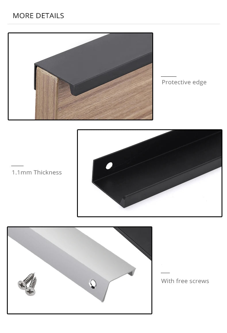 Black Silver Hidden Cabinet Handles Zinc Alloy Kitchen Cupboard Pulls