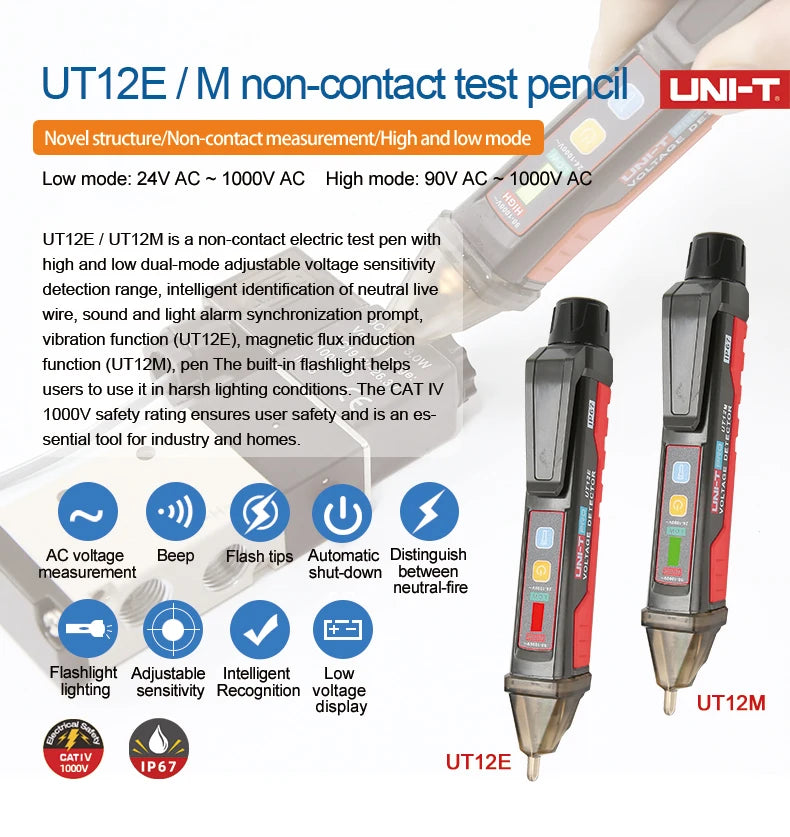 UNI-T UT12D UT12E UT12M Non Contact Voltage Detector Pen High and Low