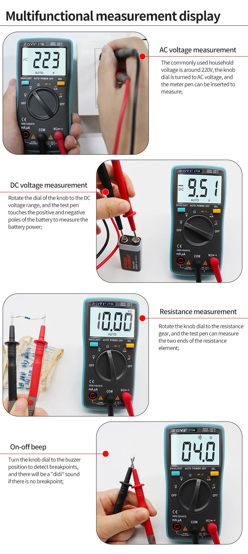 ZOYI Digital Multimeter ZT-98 Auto Range AC and DC Voltage Current