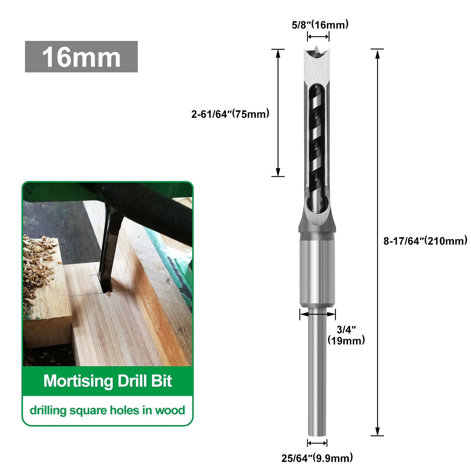 HSS Square Hole Drill Bit — Mortising Auger for Woodworking Square