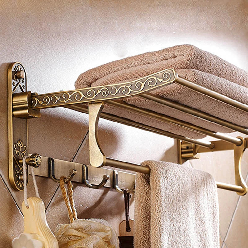 Aluminum Foldable Antique Brass Bath Towel Rack Active Bathroom Tow...